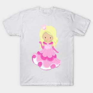 Cute Princess, Crown, Pink Dress, Blonde Hair T-Shirt